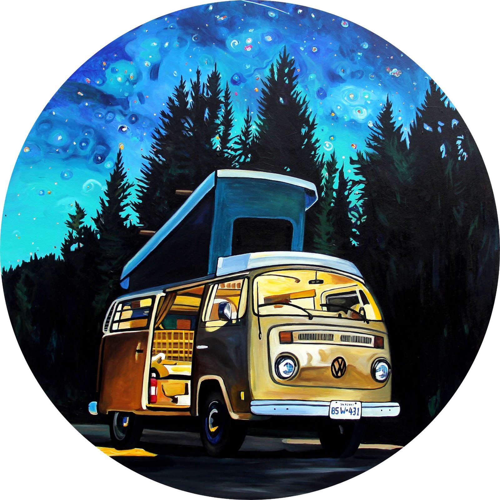 Golden VW Westfalia Under Stars by Taralee Guild by Taralee Guild
